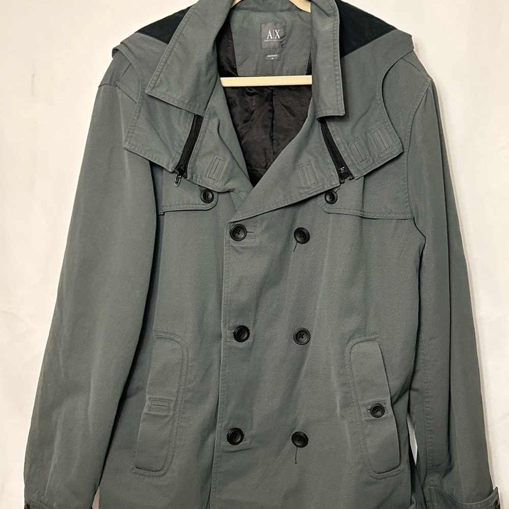 Armani Exchange Men's Gray Double-Breasted Coat Mens Size XL Hooded Jacket